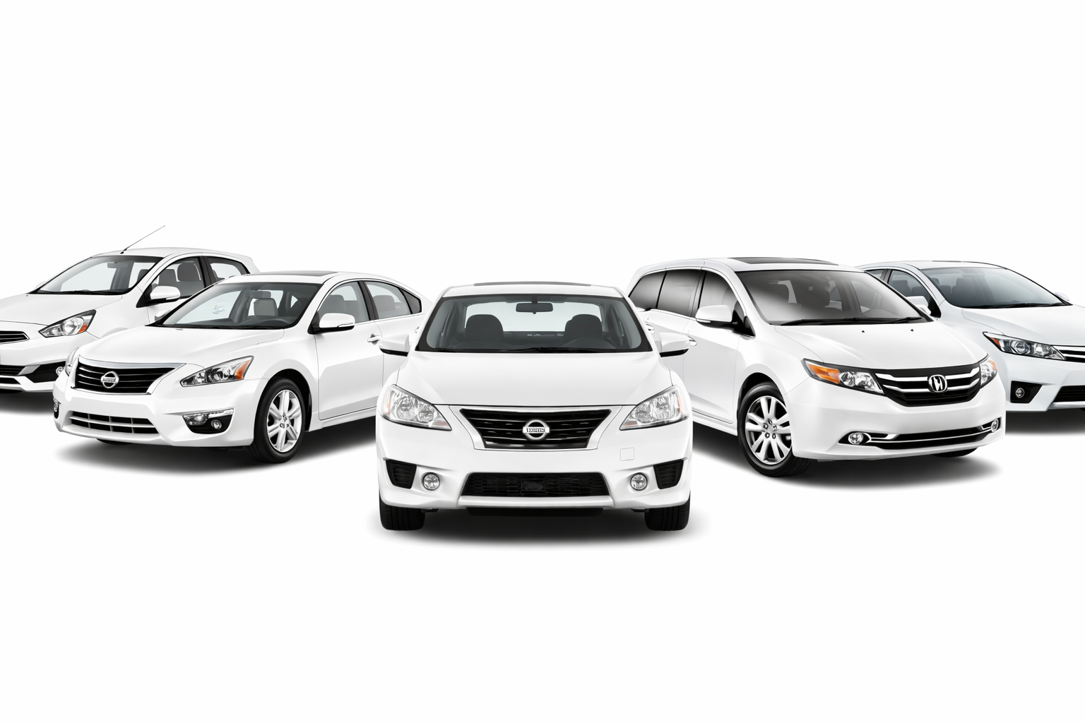 Five white cars in a row (1)